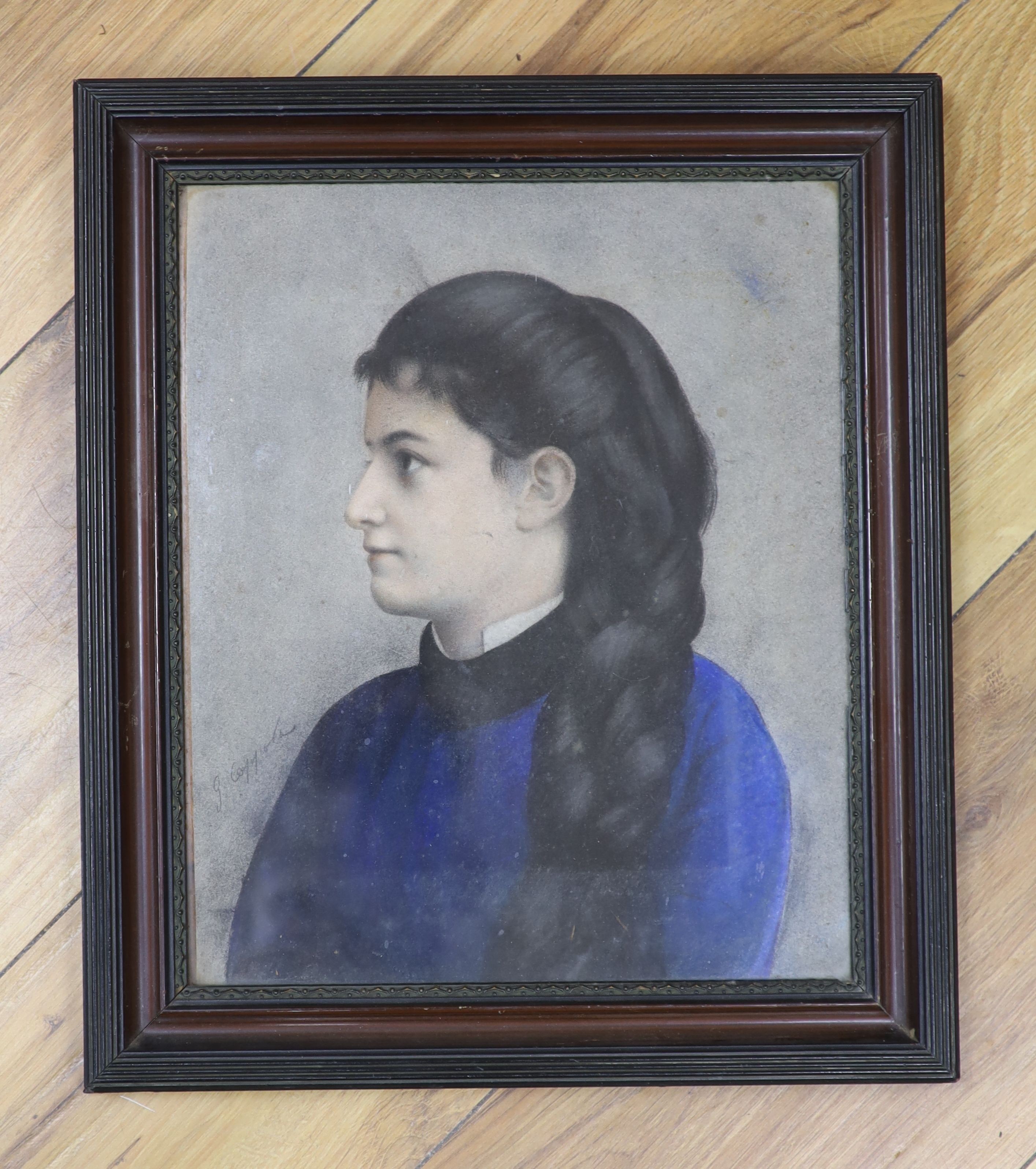 G.Coppola, pastel, portrait of a young woman, signed, 29 x 24cm.
